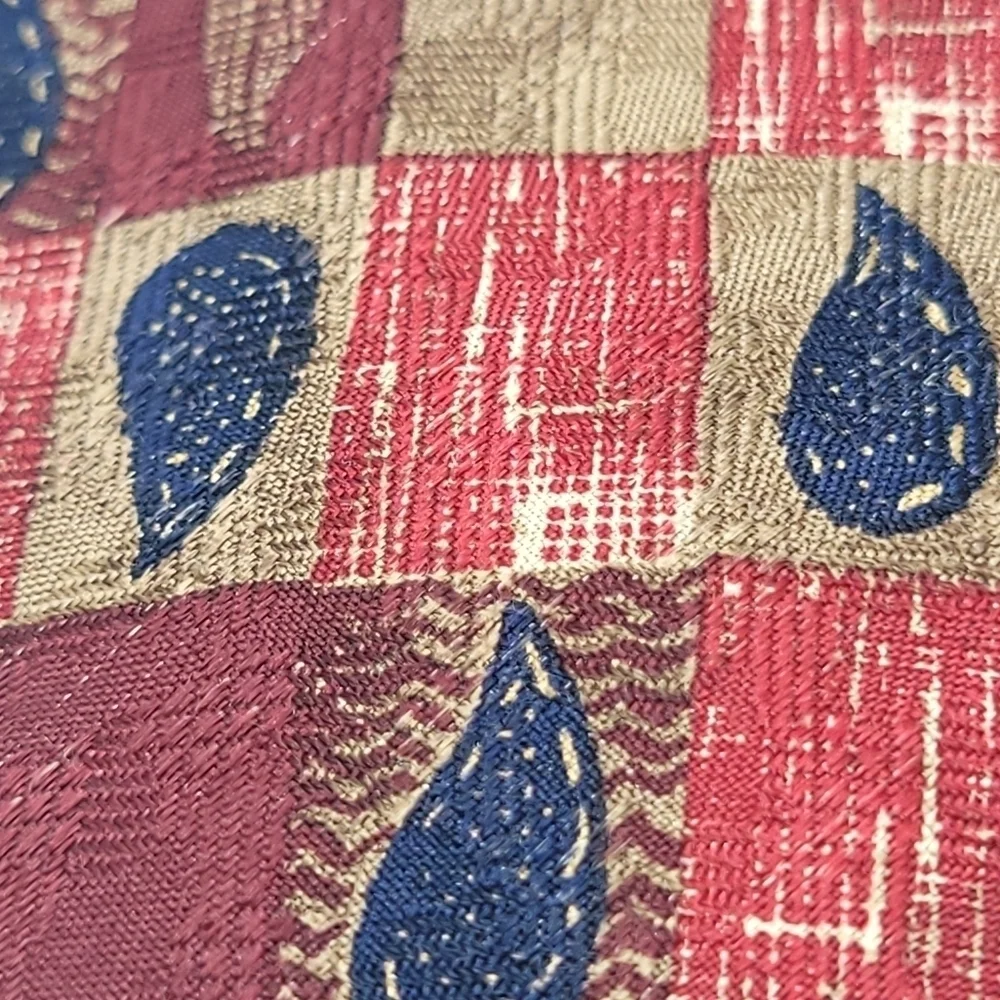 Perry Ellis 100% Italian Silk Red Blue Checkered Men's Tie